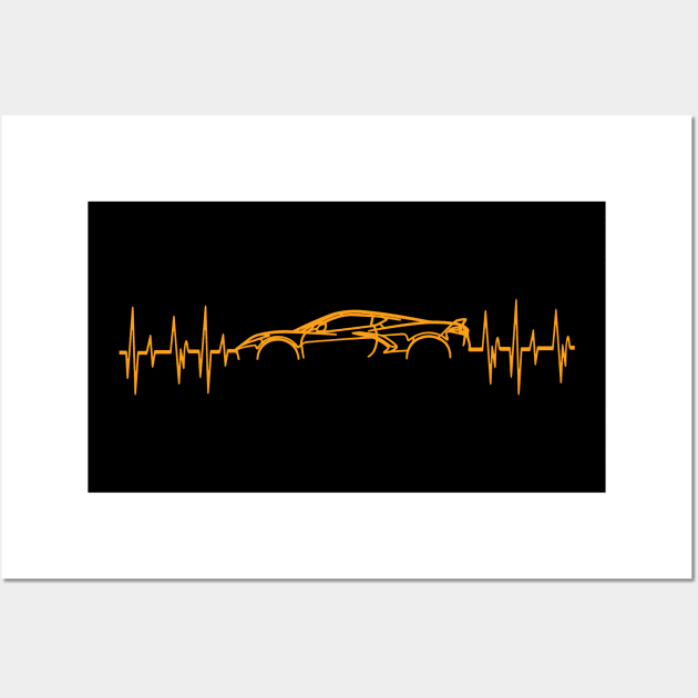 C8 Corvette Heartbeat Orange Supercar EKG Sports Car Heart Beat Line Racecar Pulse Wall Art by Tees 4 Thee